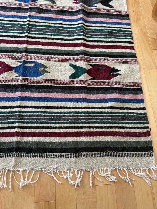 Handwoven Mexican Fish Pattern Throw Rug - Multicolor - Picture 2 of 7